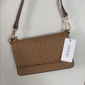 GUESS Tan Crossbody Bag with Gold Accents